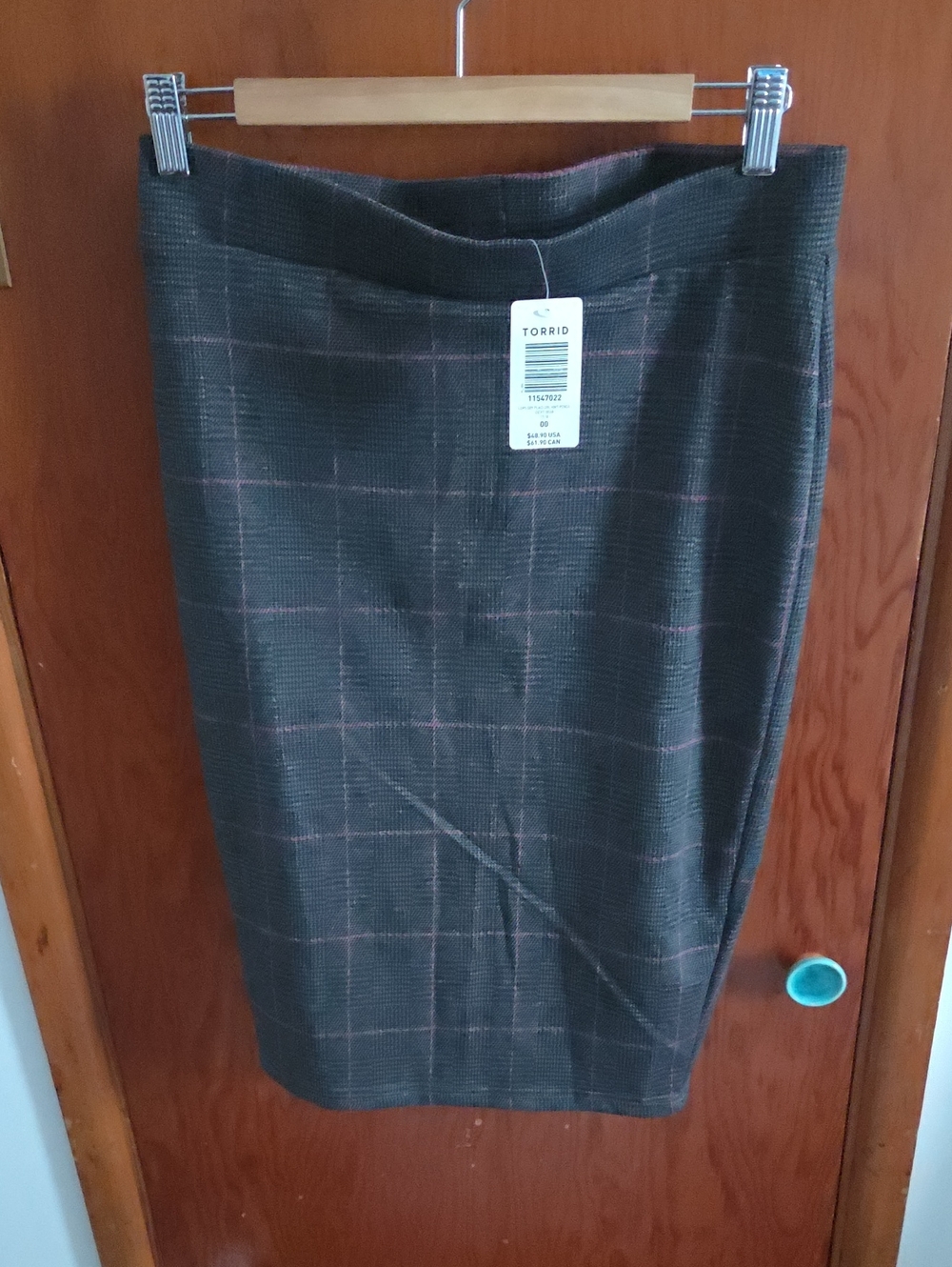 torrid Charcoal Plaid Pencil Skirt with Pink Windowpane